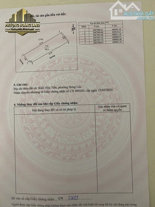 BÁN LÔ GÓC 2 MẶT TIỀN – HÒA TIẾN, HƯNG LỘC, PHƯỜNG VINH LỘC 92,6m2 TÂY NAM _ ĐÔNG NAM
