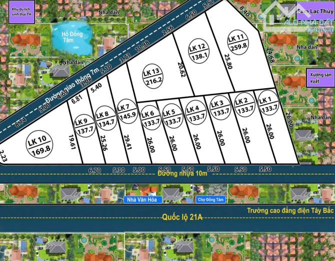 Bán đất nền  Đồng Tâm, Lạc Thuỷ, mặt đường 10m, view hồ, sổ đỏ, DT tới 250m2, Giá từ 800tr - 1