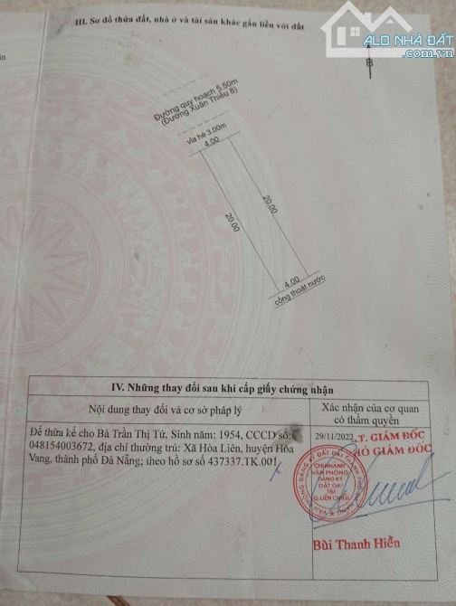 Chính chủ cần bán nhanh căn nhà cấp 4 mặt tiền đường xuân Thiều
