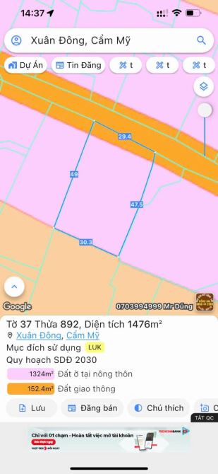 Đất xã xuân đông 1467m² full hồng vuông vắn