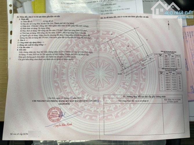 Bán đất thổ cư MT Biển, xã Long Hoà, Cần Giờ: 1.504m, giá 40 triệu/m2.