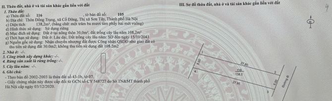 Sổ đỏ chính chủ cần bán lô đất 138m2 thôn Đồng Trạng, Cổ Đông.