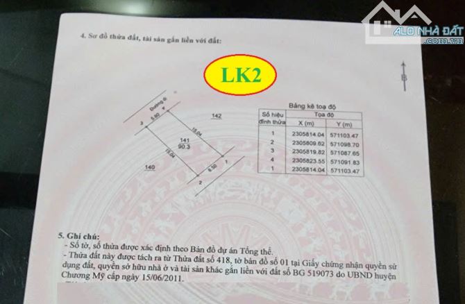 Lô đất 2 mặt tiền 90,3m tại Mỹ Lương, Chỉ 1,9 tỉ