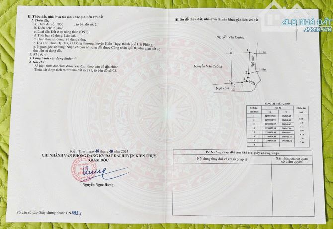 ✅Chính chủ gửi bán lô góc 90m ngõ ô tô. Tại xã Đông Phương, Kiến Thụy. Giá chỉ 1.4 tỷ.
