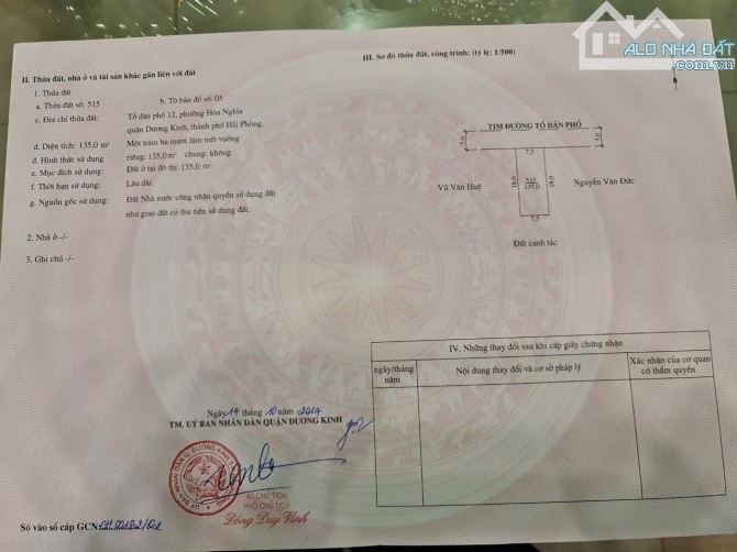 135m2 ngang 7,5m. Mặt đường An Toàn, Hoà Nghĩa, Dương Kinh, chỉ  3.05 tỷ - 2