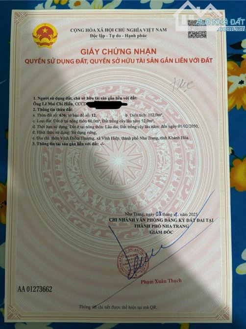 Bán gấp lô đất đẹp xã Vĩnh Hiệp gần đường D30 & Quốc Lộ 23/10. - 4