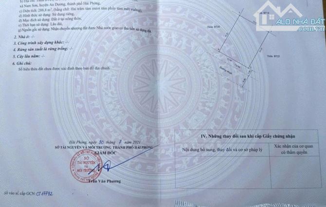 Bán lô đất 288m² tại khu chung cư Cách Thượng, Nam Sơn, An Dương. Giá chỉ Hơn 5 tỷ  Mặt ti