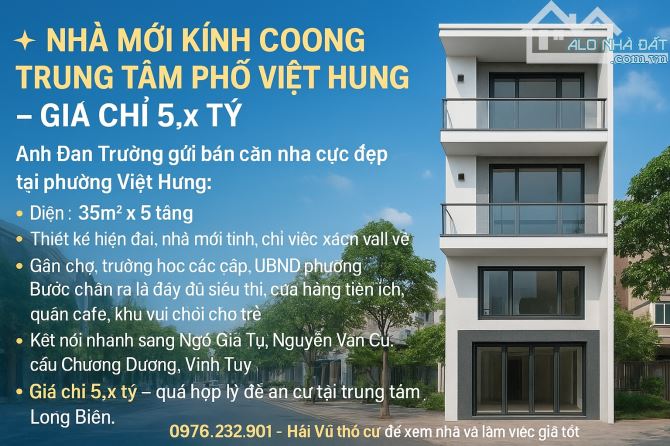 5,88 TỶ - 35M2 - 5 TẦNG - 3 NGỦ - 4WC - NGÕ NÔNG - TRUNG TÂM PHỐ VIỆT HƯNG