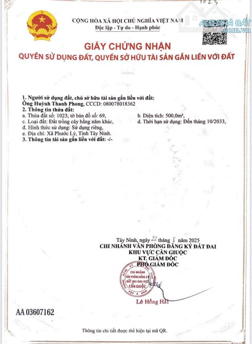 Phước Hậu Cần Giuộc 500m đất vườn phủ hồng  đường xe hơi tới đất chỉ 1tỷ3