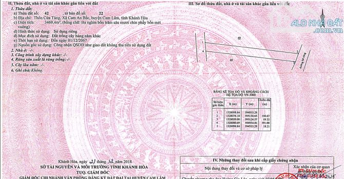 Bán đất 3469m mặt tiền Lập Định Suối Môn Cam Cam An Bắc, Cam Lâm, Khánh hòa 17.34 tỷ (chỉ