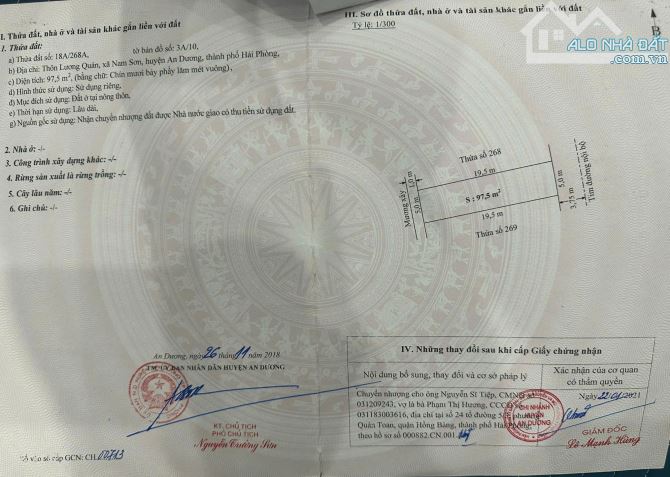 📢 Bán lô đất đẹp tại Lương Quán , Nam Sơn– An Dương  Diện tích: 97,5 m²  Ngang rộng: 5 m