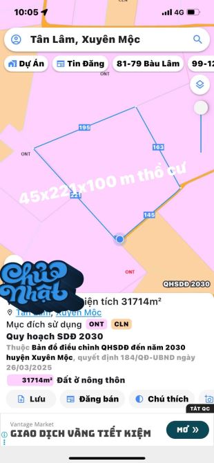 BÁN 1 HÉC ĐẤT FỦ HỒNG CO 100M THỔ CƯ Ở BẦU LÂM, XUYÊN MỘC BÀ RỊA VŨNG TÀU, GIÁ 4.5 TỈ
