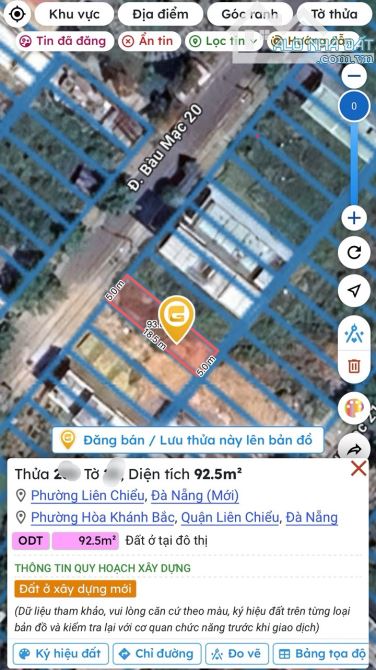 Bán lô đất bàu mạc 20-quận liên chiểu- 92m2 ngang 5m- giá 4.300