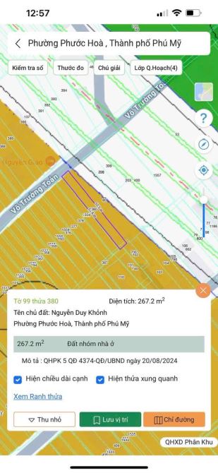 DT: 5x53 Giá 2.2 tỷ, ĐẦU TƯ PHÚ MỸ THÌ XEM LÔ NÀY,LÔ ĐẤT ĐẸP, PHƯỚC HOÀ, TP PHÚ MỸ . - 3
