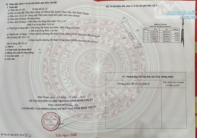 Bán 1000m2 đất gần quốc lộ 55 xã Thắng Hải, Hàm Tân, Bình Thuận. - Ngang 20m dài 50m - 8