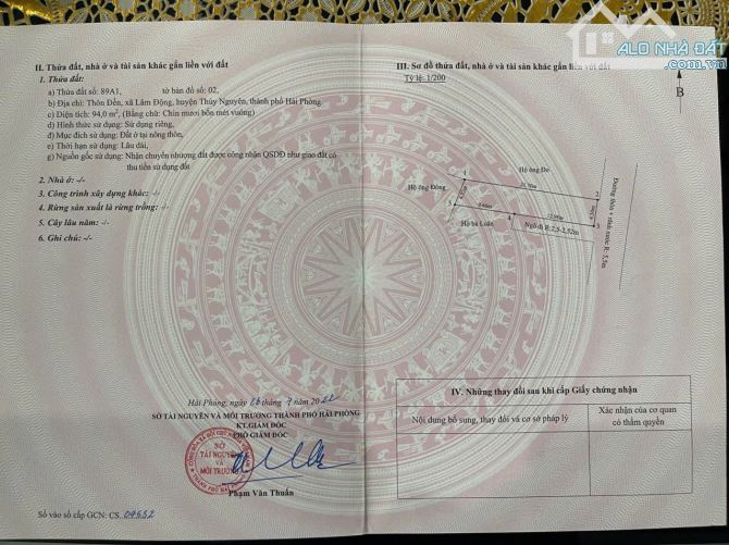 BÁN LÔ ĐẤT 94m² TẠI THÔN ĐỀN, XÃ LÂM ĐỘNG, THỦY NGUYÊN, HẢI PHÒNG – GIÁ TỐT ĐẦU TƯ