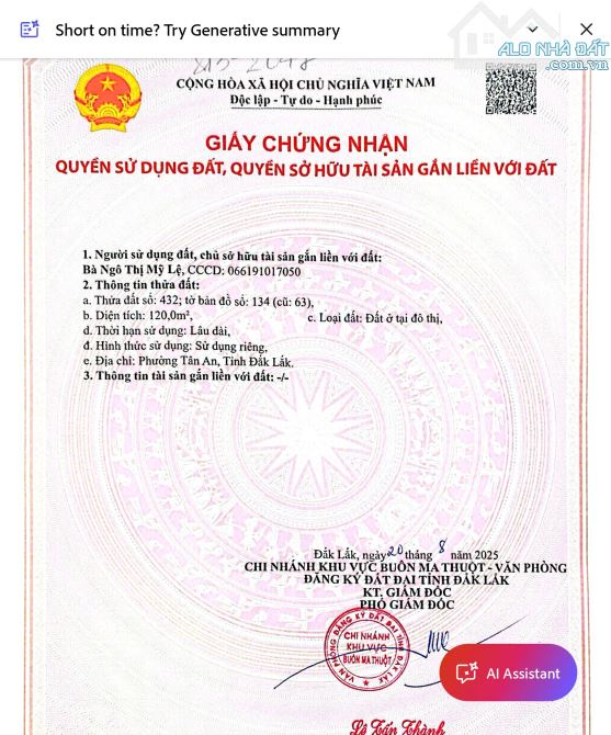 Cần Bán lô đất nền Khu đô thị Ân Phú, phường Tân An Buôn Ma Thuột Đắk Lắk