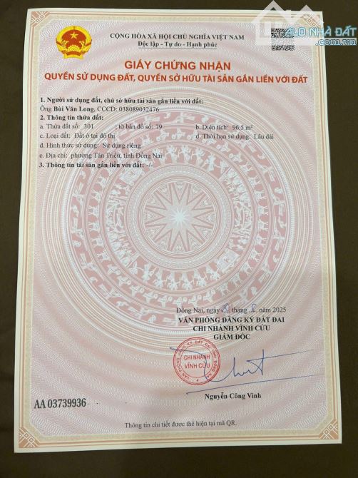 BÁN ĐẤT NỀN SỔ RIÊNG THỔ CƯ- NGAY GẦN KDL BỬU LONG -400TRIỆU NHẬN ĐẤT
