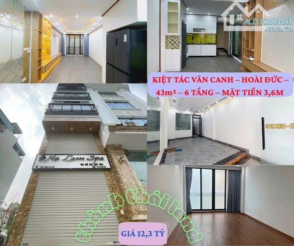 VÂN CANH – HOÀI ĐỨC – 43m² – 6 TẦNG – MẶT TIỀN 3,6M – GARA Ô TÔ - THANG MÁY – GIÁ 12,3 TỶ