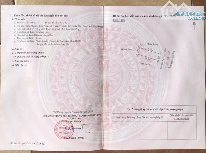 Lô đất đẹp tuyến 2 mặt đường Trường Thành, An Lão Diện tích 81m2 ngang 5m đường thông thoá