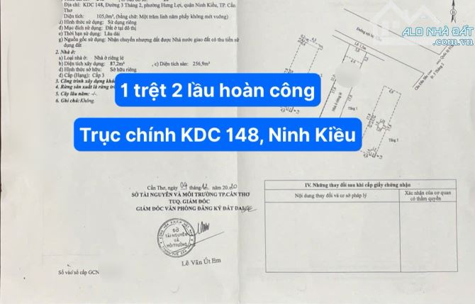 BÁN NHÀ TRỆT 2 LẦU HOÀN CÔNG - TRỤC CHÍNH KDC 148 - CÁCH ĐƯỜNG 3/2 ( 50m ).