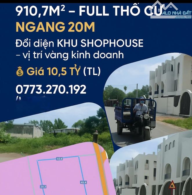 🌟 ĐẤT MẶT TIỀN KINH DOANH - 911M – 75m THỔ CƯ- 10 TỈ 5 – LỘC AN, LONG THÀNH 🌟