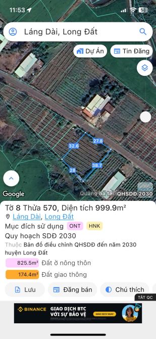 BÁN ĐẤT XÃ ĐẤT ĐỎ - TP HỒ CHÍ MINH; ( Cũ là xã Láng Dài - Huyện Long Đất - BRVT) Dt 1000 - 3