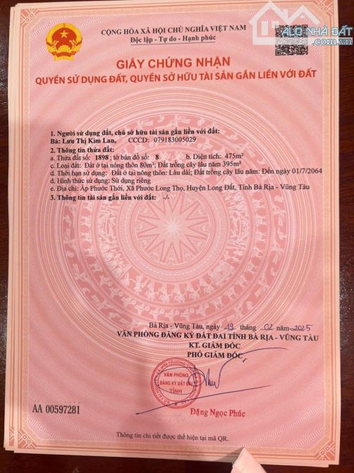 BÁN ĐẤT PHƯỚC ONG THỌ - XÃ ĐẤT ĐỎ - BRVT. SAU KHU CÔNG NGHIỆP DÂN CƯ ĐÔNG - 3