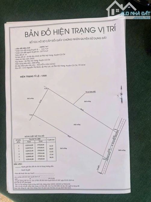 Đất bán mặt tiền oto 6m cách Nguyễn Thị Rành 500m xã Phú Mỹ Hưng 30x90 tổng 2700m2 QHDC - 2