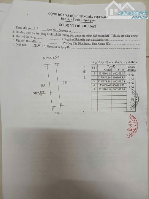 Bán lô đất đường 16m, đường thông  khu TĐC Ngọc Hiệp, phường Tây Nha Trang. - Diện tích: 9 - 4