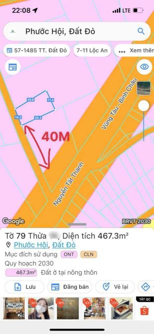 Giáp ranh thị trấn Phước Hải; Phước Hội - Đất Đỏ - BRVT 🌈🌈Diện tích 467m2 - 4