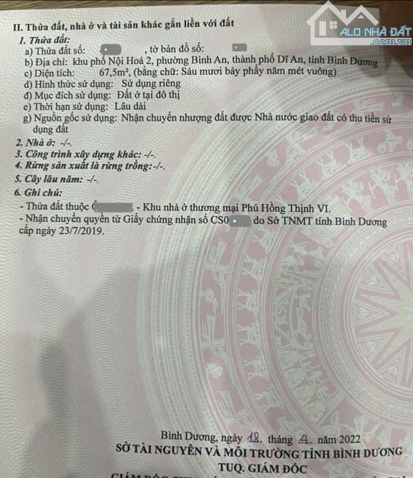 Bán đất, KDC gần làng đại học Thủ Đức, p.Bình An Tp.Dĩ An chỉ 4,6 Tỷ TL M6667 - 5