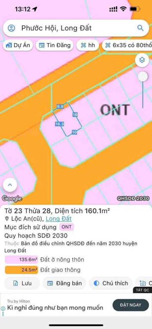 CẦN THANH LÝ LÔ ĐÂT 160M2 NGAY TRUNG CHỢ LỘC AN LONG ĐẤT, BRVT CHỈ TỪ 6TR/M2