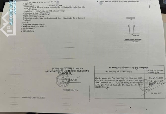 BÁN ĐẤT ĐƯỜNG 5M5 HOÀNG MINH GIÁM,HÒA XUÂN,CẨM LỆ,ĐÀ NẴNG