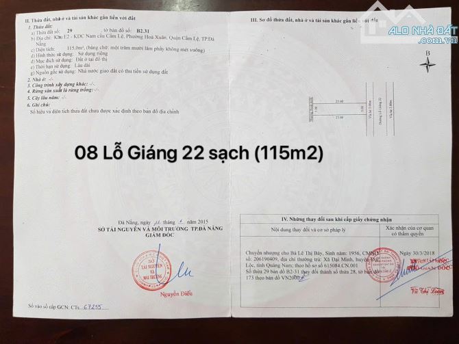 BÁN 115M2 ĐẤT ĐƯỜNG LỖ GIÁNG 22,HÒA XUÂN,CẨM LỆ