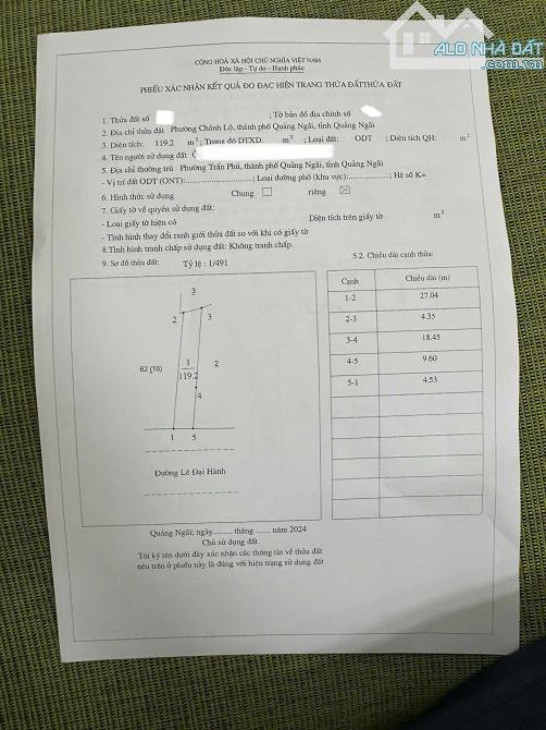 Bán nhà mặt tiền Lê Đại Hành thành phố Quảng Ngãi