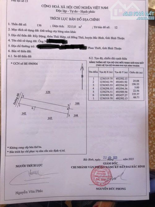 5213 m2 chỉ 320 triệu Bán đất vườn xã Hồng Thái huyện Bắc Bình tỉnh Bình Thuận