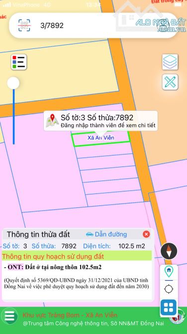 Bán gấp đất nền xã An Viễn Đồng Nai 950 triệu gần trung tâm xã ,chợ ,trường học các cấp.