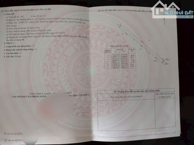 16 công đất lộ 3,5m Kênh KH9, Trường Long A, Châu Thành A (Nay Cần Thơ)