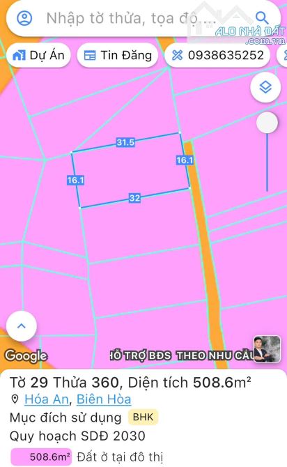 Bán lô đất Hoàng Minh Chánh, Hoá An, Biên Hoà 1,9tỷ - 2