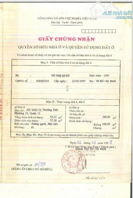 CHO THUÊ NHÀ 261B LÝ THƯỜNG KIỆT 7X16 VỈA HÈ 8M ĐỐI DIỆN ĐH BÁCH KHOA-CƯ XÁ LỮ GIA 80TR - 2