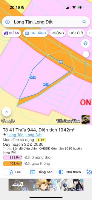 LÔ GÓC 2 MẶT TIỀN XÃ ĐẤT ĐỎ - TP HCM; Cách tỉnh lộ 52 chỉ 500m, cạnh bên Khu du lịch Bòn B - 3