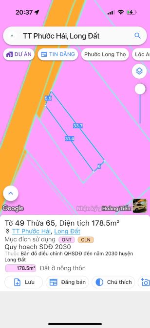 BÁN ĐẤT XÃ PHƯỚC HẢI- TP HỒ CHÍ MINH ; CÁCH BIỂN PHƯỚC HẢI CHỈ 4KM 🌈DT 6x29m - 178m2/ lô- - 4