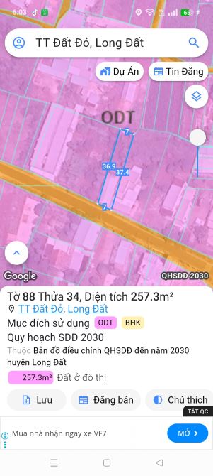 🌈🌈 HƠN 257M2 ĐẤT TRUNG TÂM XÃ ĐẤT ĐỎ - TP.HCM  ✅ DT 257m2 ( 7m x 37m ); sẵn 71 thổ cư 👉 - 5