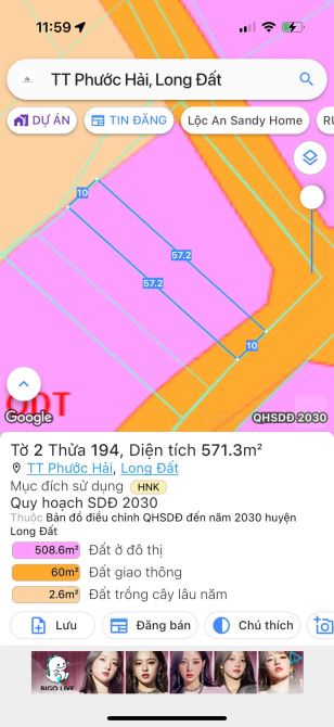 BÁN ĐẤT XÃ PHƯỚC HẢI - TP HỒ CHÍ MINH; VIEW NÚI MINH ĐẠM - CÁCH BIỂN 4KM  🌈🌈🌈DT 1145m2 - 6