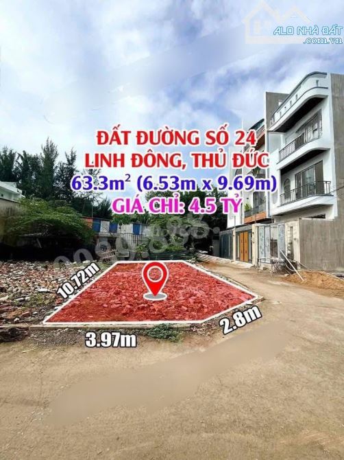 🆘️ chỉ hơn 4 tỷ(TL)🆘️HXH đường 24 Linh Đông,Thủ Đức. Lô góc 63.3m2. Gần Nút thoát Vành 2