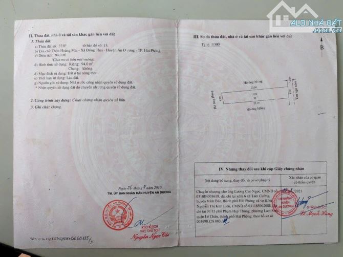 Bán 94m2 đất Hoàng Mai, An Đồng, An Dương.  Mặt ngõ 2,5m giá 2,15 tỷ