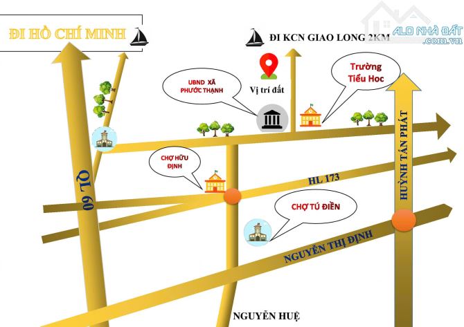 Bán 222m2 đất thổ cư đường oto gần UBND Phước Thạnh,Châu Thành