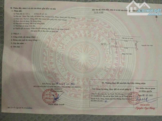 Bán lô góc siêu đẹp 74,4m2 ngang 5m Tân Linh Minh Tân Kiến Thụy