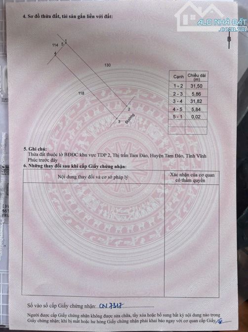 Bán 185m2 đất thị trấn Tam Đảo 40,5 tr/m2.